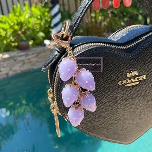 Lilac Lavender Baby Purple Jelly Pearl Heart Strawberry Cluster Bag Charm GOLD